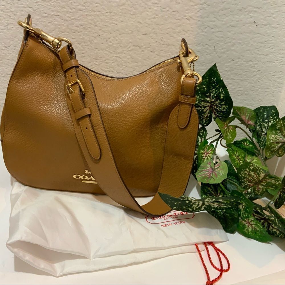 COACH F76695 JES HOBO brown Refined Pebble Leather Womens/Shoulder Handbag - Picture 5 of 14